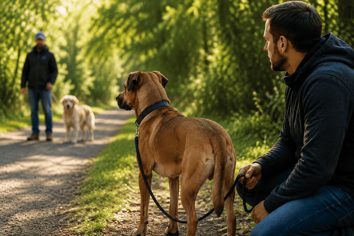 Rüde wird bei einer Alltagssituation mit anderen Hunden beobachtet, um den Zusammenhang zwischen Hormonen, Verhalten und Aggression einzuordnen.