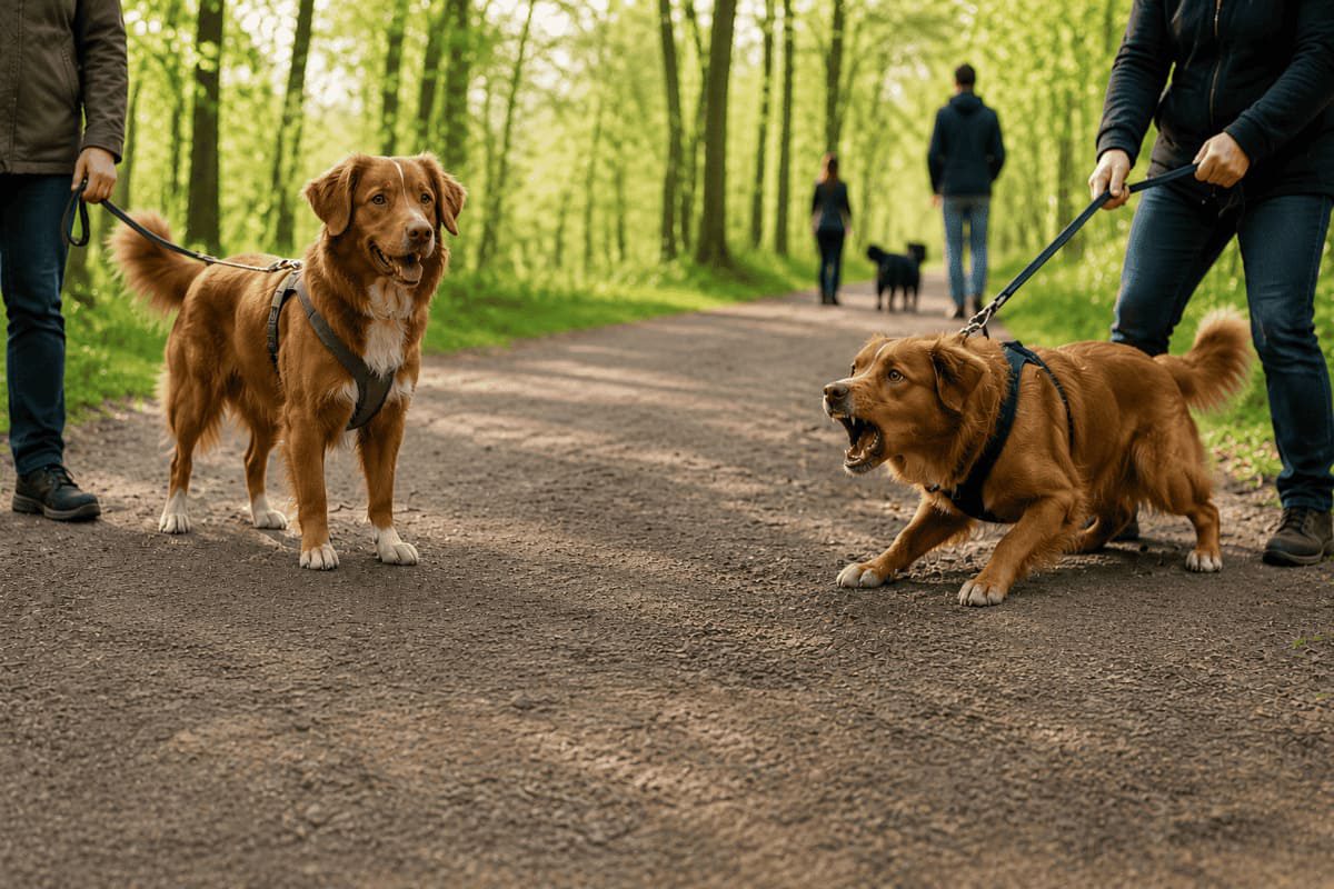 Zwei Hunde zeigen unterschiedliche Reaktionen auf eine ähnliche Situation und verdeutlichen individuelle Unterschiede im Temperament und Verhalten.