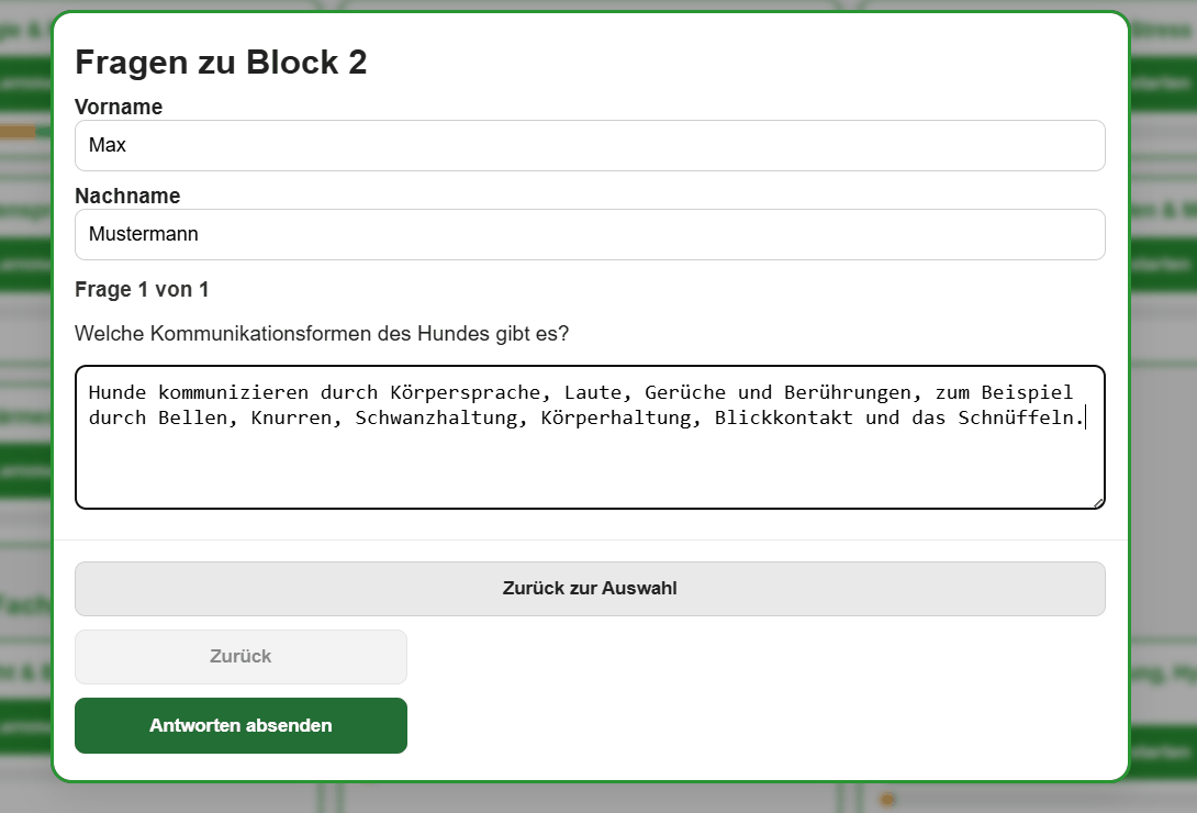 Lernmodul mit Freitextfrage und Eingabefeld