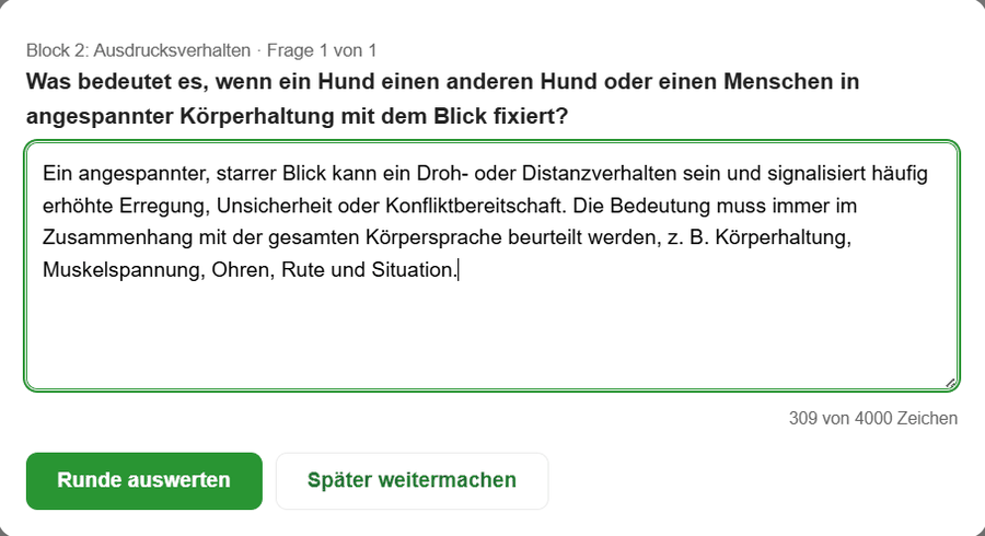 Eine Prüfungsfrage mit Freitext-Antwortfeld